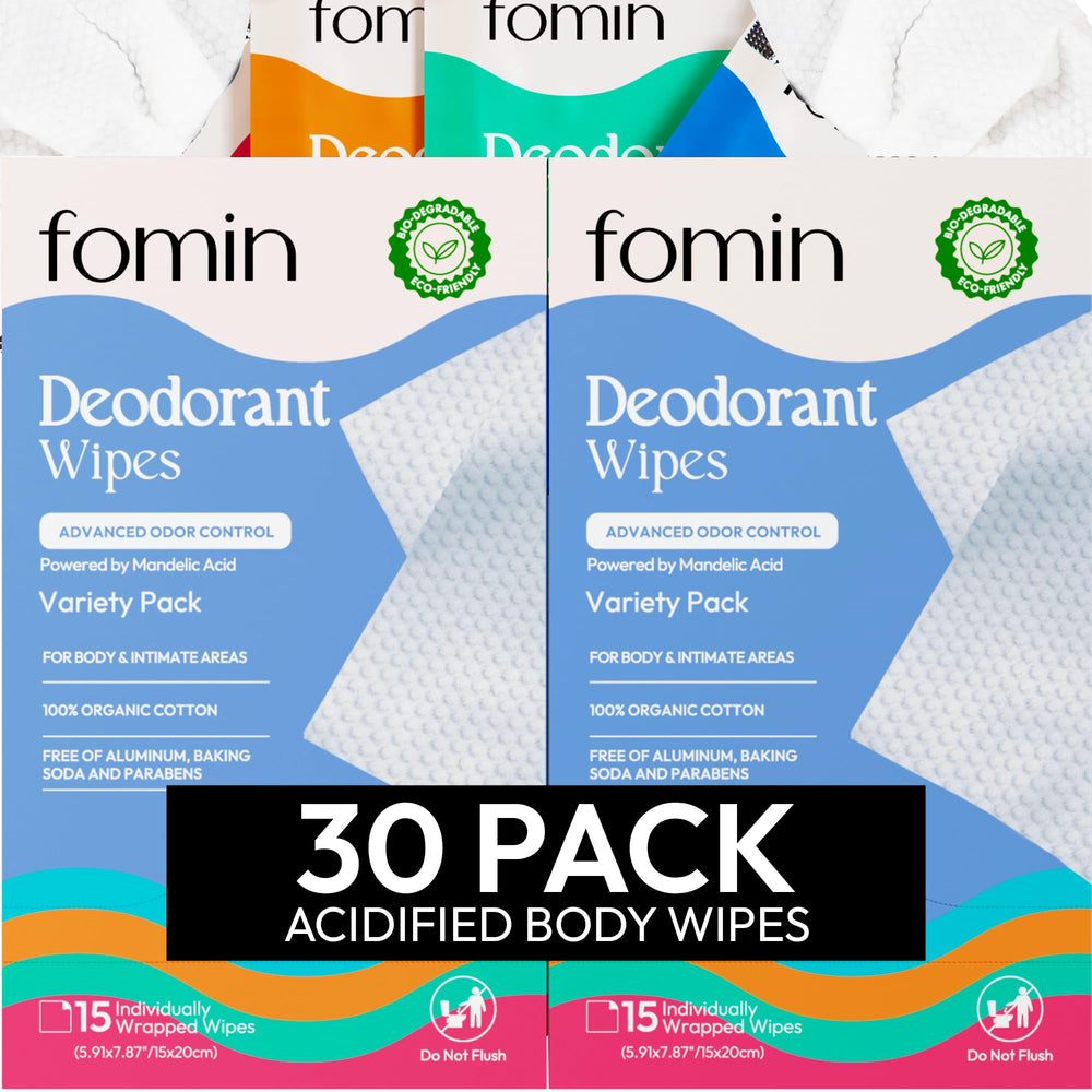Lingettes FOMIN voyage acidifiée – format compact pour rester frais en déplacement.