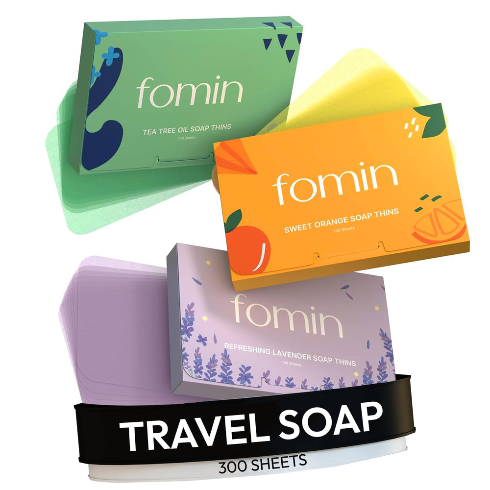 Sachets savon antibactérien FOMIN orange, idéal pour le voyage et le camping.