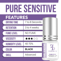 Forabeli Pure Sensitive adhésif cils gros plan séchage rapide et précision.