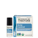 Forces of Nature acne-rollerball cap closeup shows compact, travel-ready treatment
