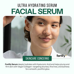 Fortify Skincare – sérum acide hyaluronique – application mains douces.