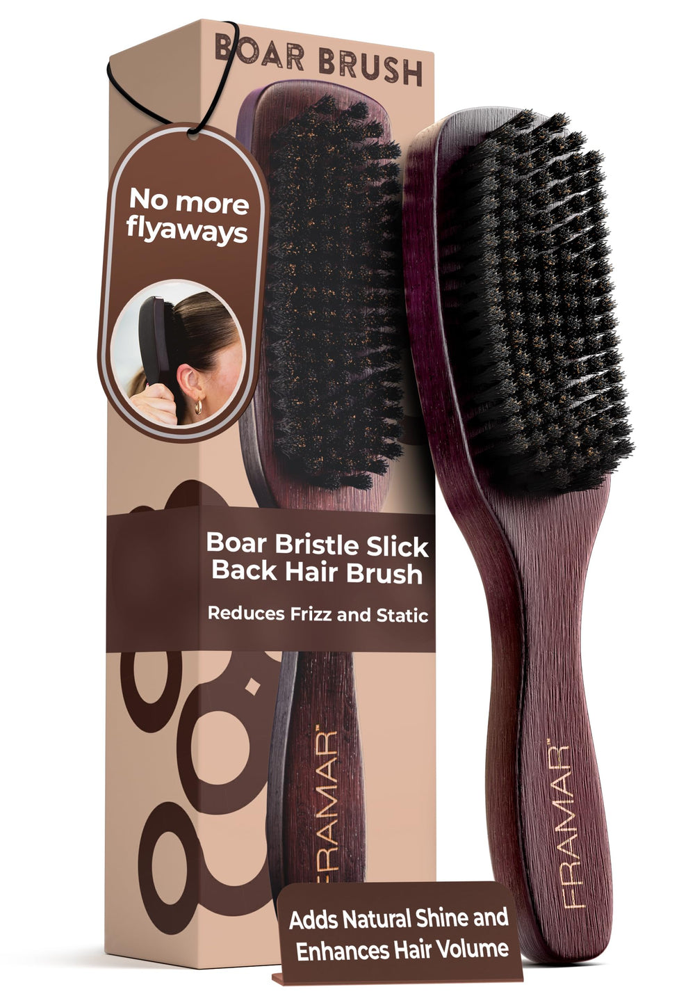 FRAMAR brosse coiffage arrière avec poils de sanglier pour brillance naturelle et douceur.
