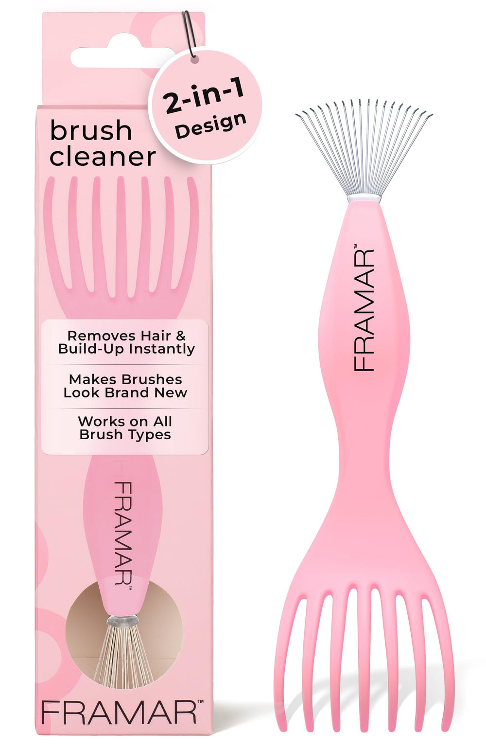 Framar Premium nettoyeur 2-en-1 pour brosse à cheveux, élimine cheveux et résidus.