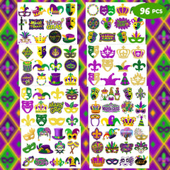 Tatouages Mardi Gras verts et violets de Frawharmone pour activités festives