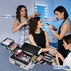 Frenessa coffret maquillage a 6 etageres argent organisation pratique.