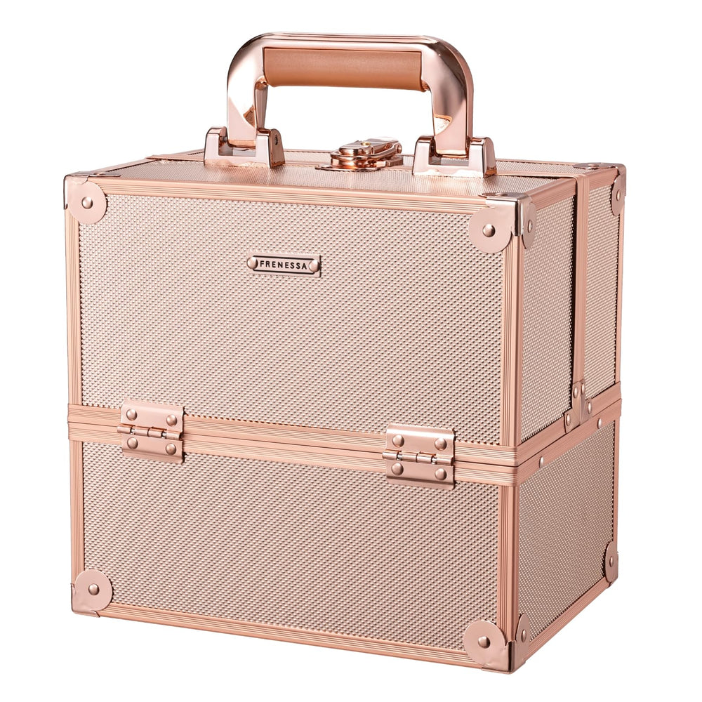 Coffret FRENESSA maquillage, exterieur rose dore, rangement chic en voyage