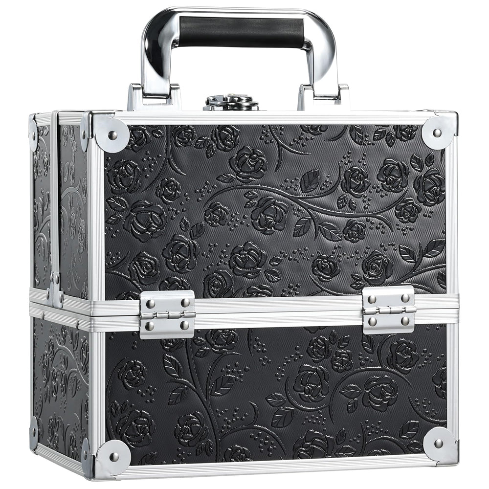 FreNessa mallette maquillage noire fleuri prête au voyage et transportable.
