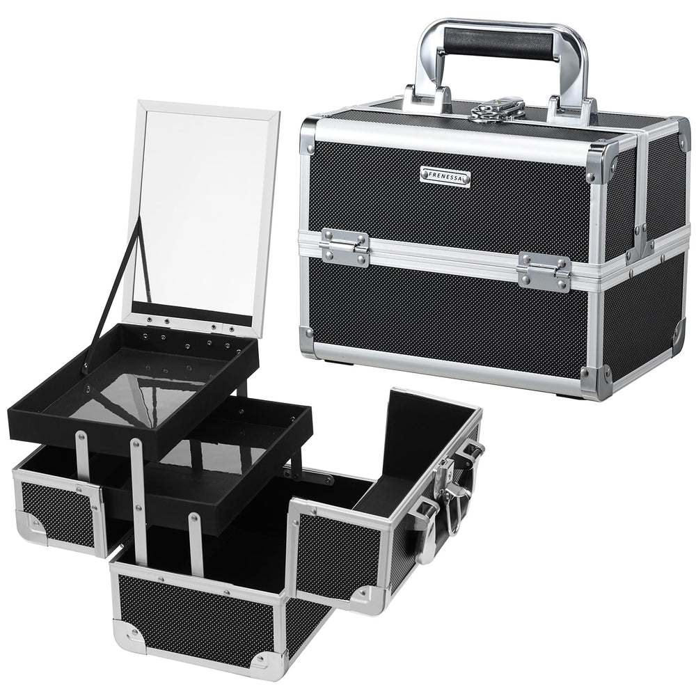 Frenessa mallette-maquillage portable avec miroir, idéal pour les voyages et l'organisation.