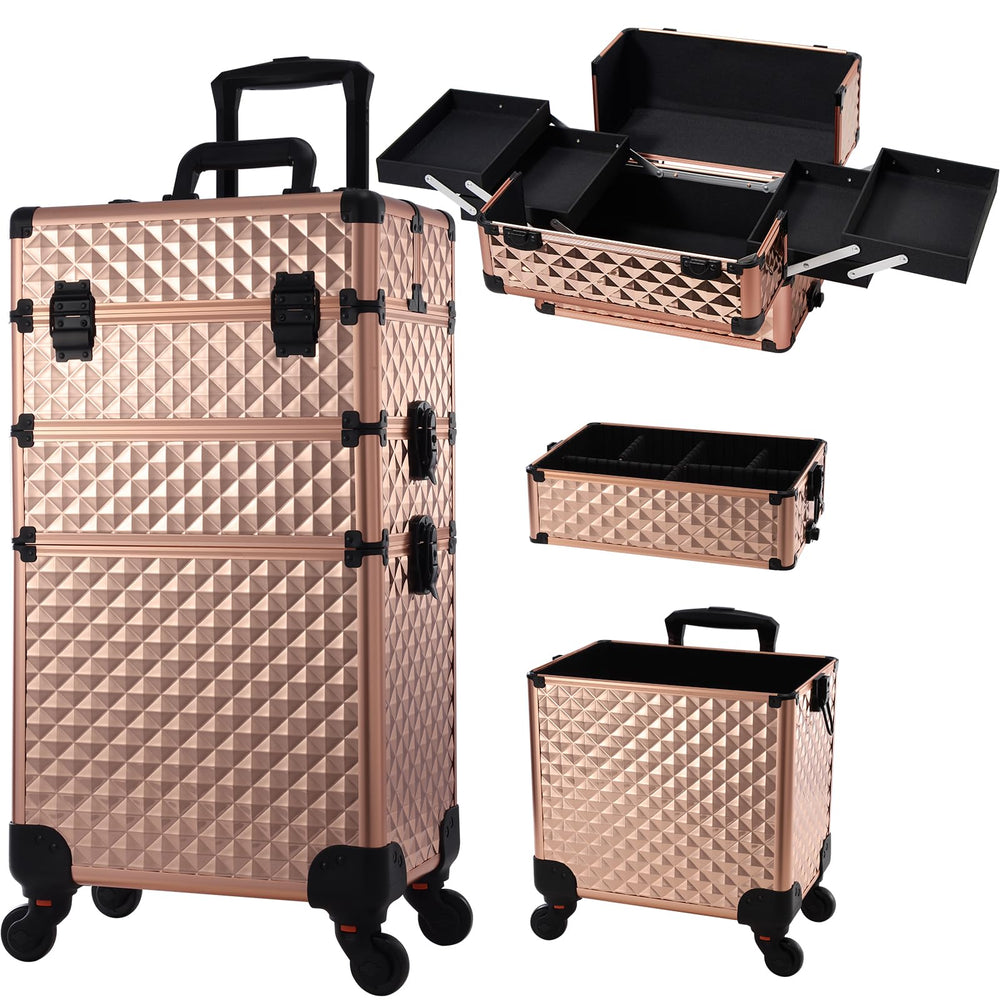 Frenessa valise maquillage roulante pro, transport facile en salon grâce à ses roulettes.