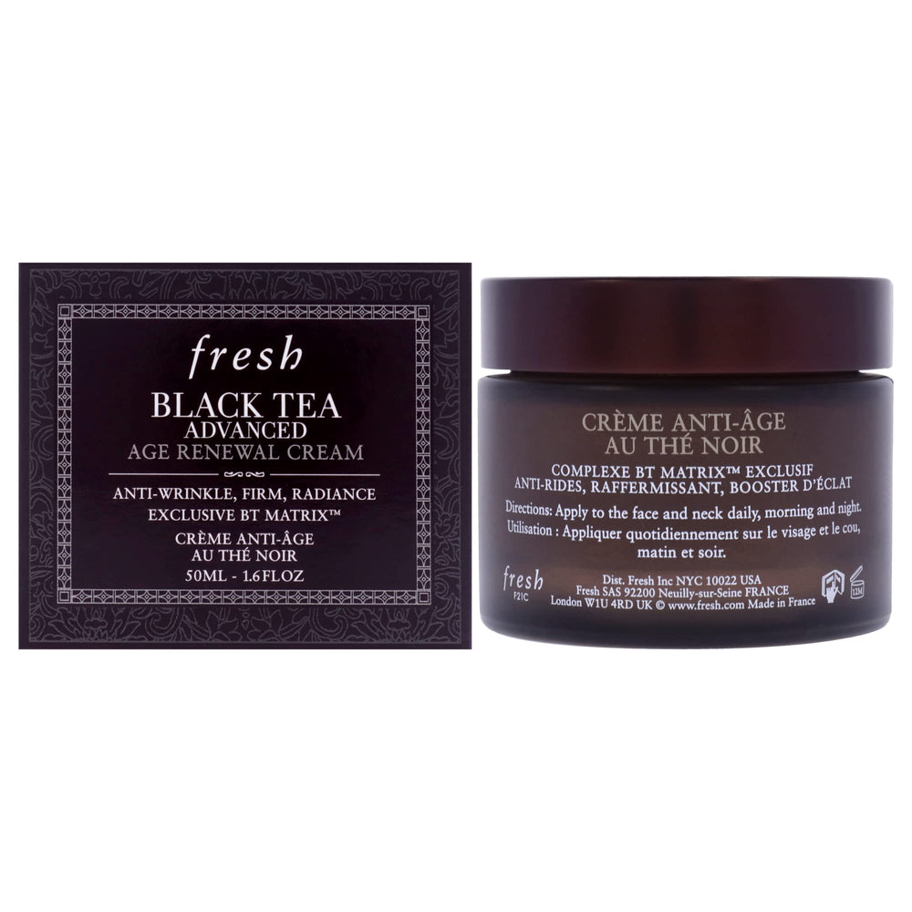 Fresh Crème Anti-âge thé noir, flacon 50 ml, hydratation durable.
