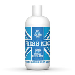 Fresh Kidz: bouteille-douche-enfant-bleu, lavage doux pour peau sensible.