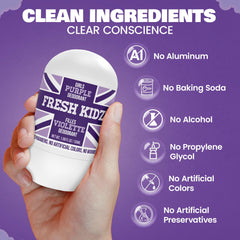 Fresh Kidz sans aluminium et sans bicarbonate, peau sensible protégée.