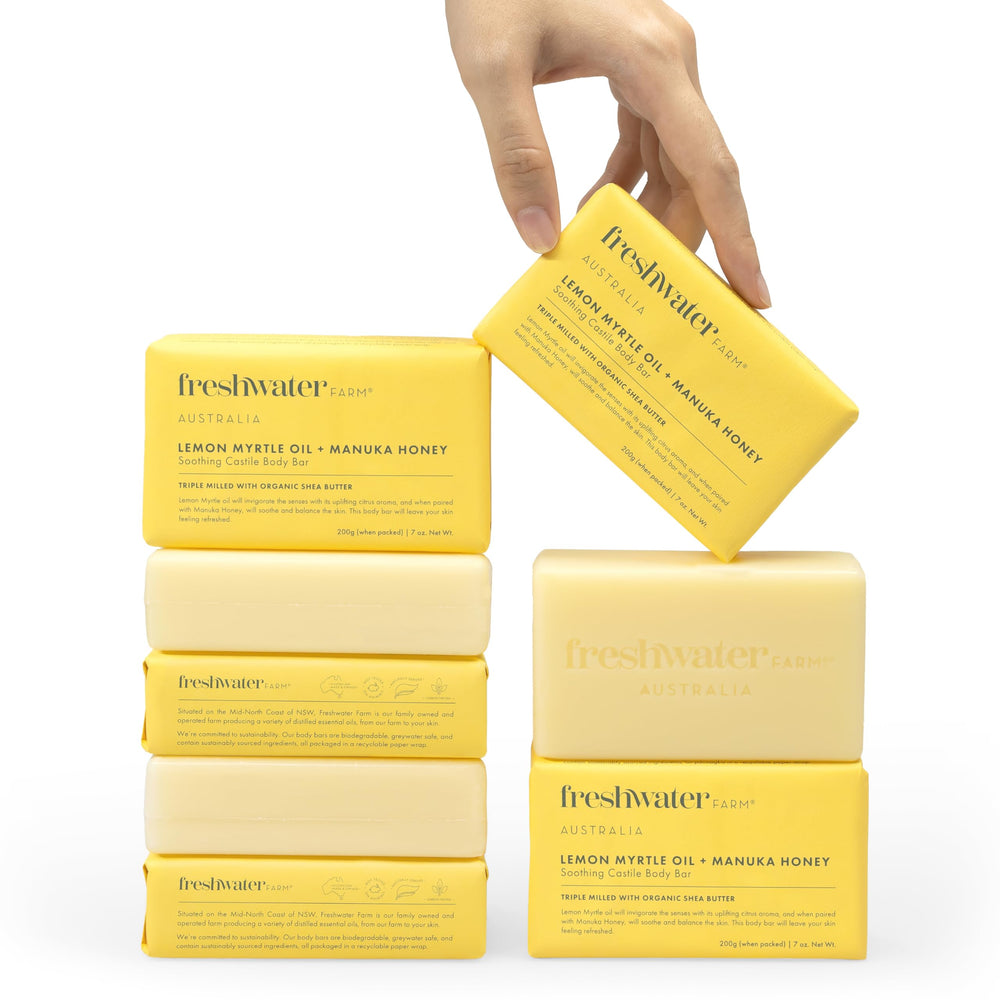 Freshwater Farm Australia savon Lemon Myrtle et Manuka Honey, douceur pour peau sensible