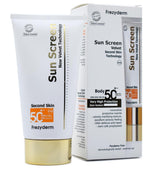 FREZYDERM écran solaire velours en bouteille pour une protection légère.