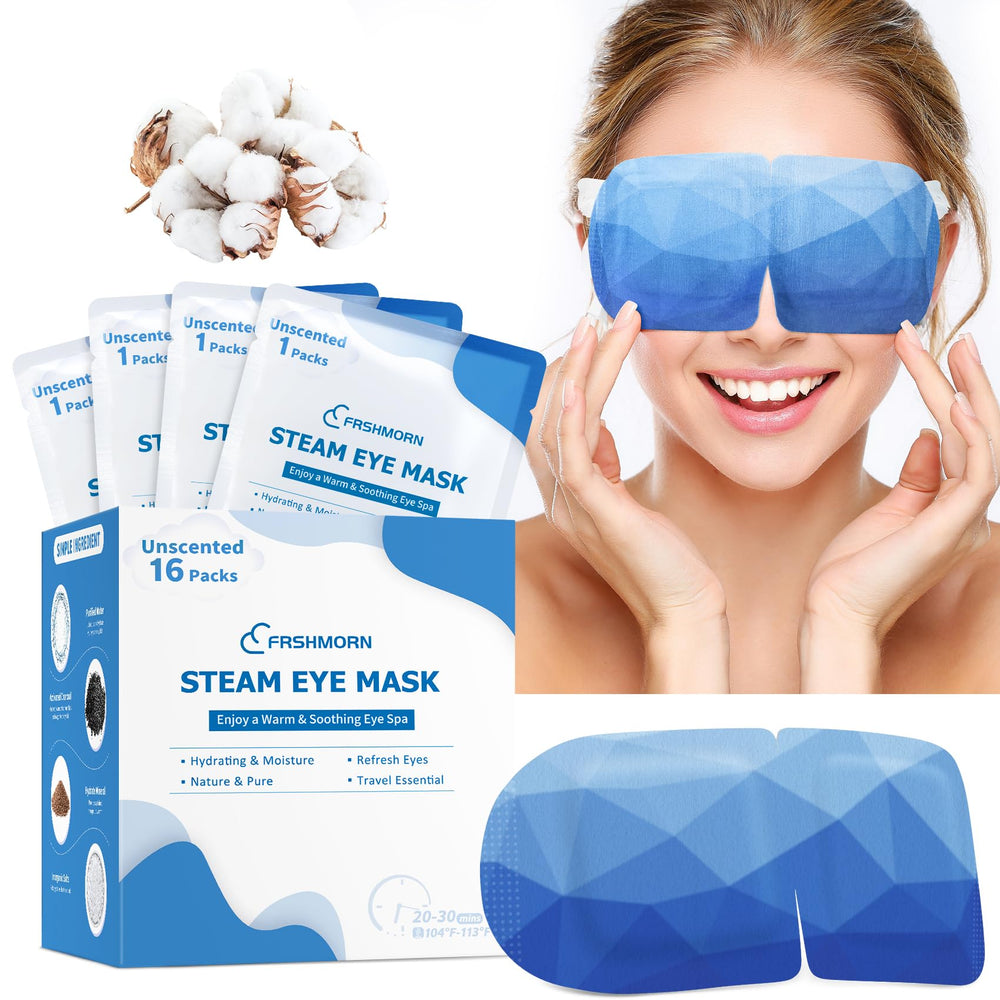 FRSHMORN masque yeux vapeur 16 packs, chaleur douce pour favoriser la détente.