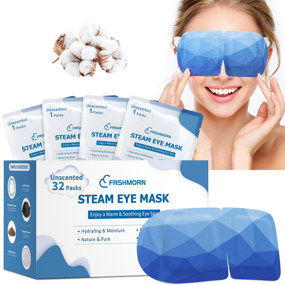 FRSHMORN masque yeux vapeur chauffant, 32 paquets, favorise détente et endormissement potentiel.