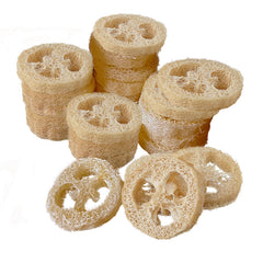Éponge loofah naturelle FRTIM prête pour le savon et le gommage doux.