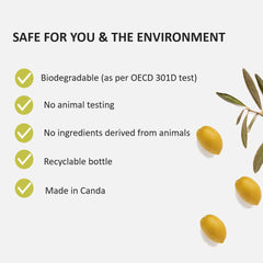 Formule biodégradable respectueuse de l’environnement pour un usage quotidien.