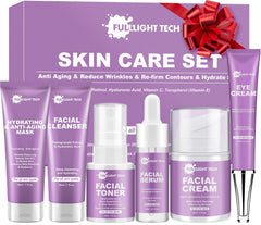 Fulllight Tech ensemble soin visage six pièces, routine complète pour peau hydratée et lumineuse.