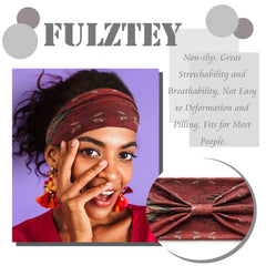 Fulztey bandeau boho imprimé noir, accessoire polyvalent pour cheveux et maquillage.