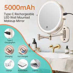 Miroir double-face FUNTOUCH 1X/30X pour maquillage global et détails précis.