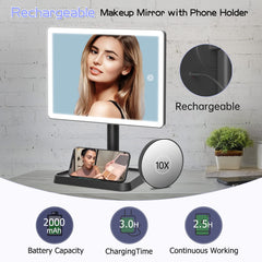 Miroir FUNTOUCH avec grossissement 10x détachable pour les détails précis lors du maquillage.