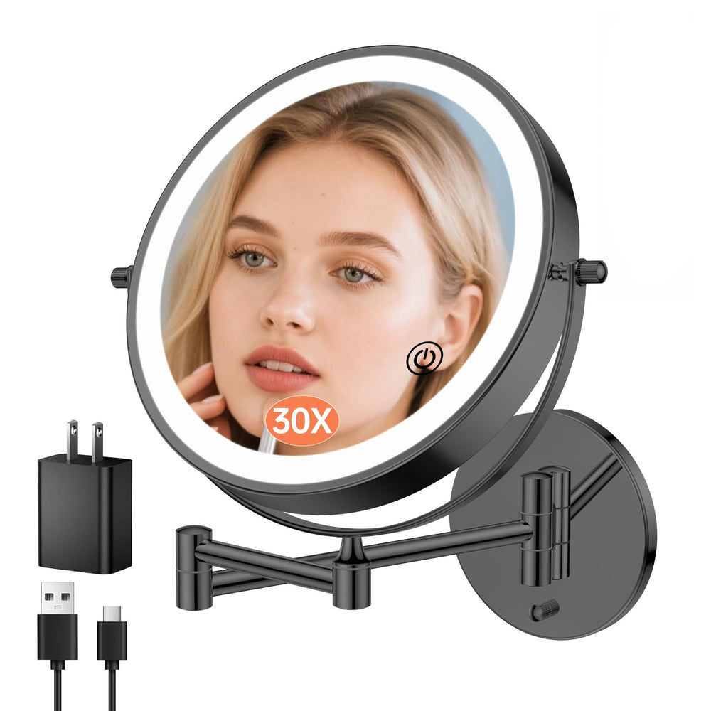 Miroir FUNTOUCH 30x/1x avec éclairage triple couleur pour maquillage précis