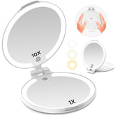 Miroir FUNTOUCH double-face 10x, précision maquillage en voyage.