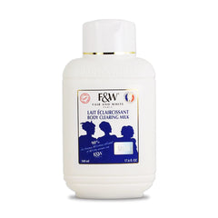 Lait clarifiant F&W en flacon, hydratation légère pour peau sèche.