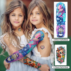 Tatouage licorne Gabizafia sur bras, design lumineux pour enfants.