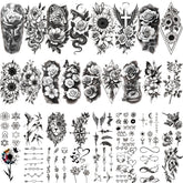 Tatouages temporaires Gabizafia – fleurs noires grandes taille pour un look élégant et durable.