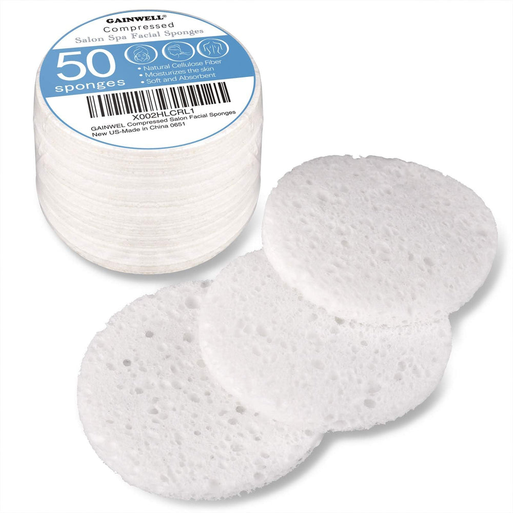 GAINWELL éponge visage ronde en cellulose, idéale pour nettoyage quotidien en douceur.