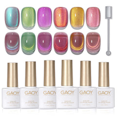 GAOY Cat Eye vernis gel rose et vert avec aimant pour un effet holographique chat‑yeux rapide