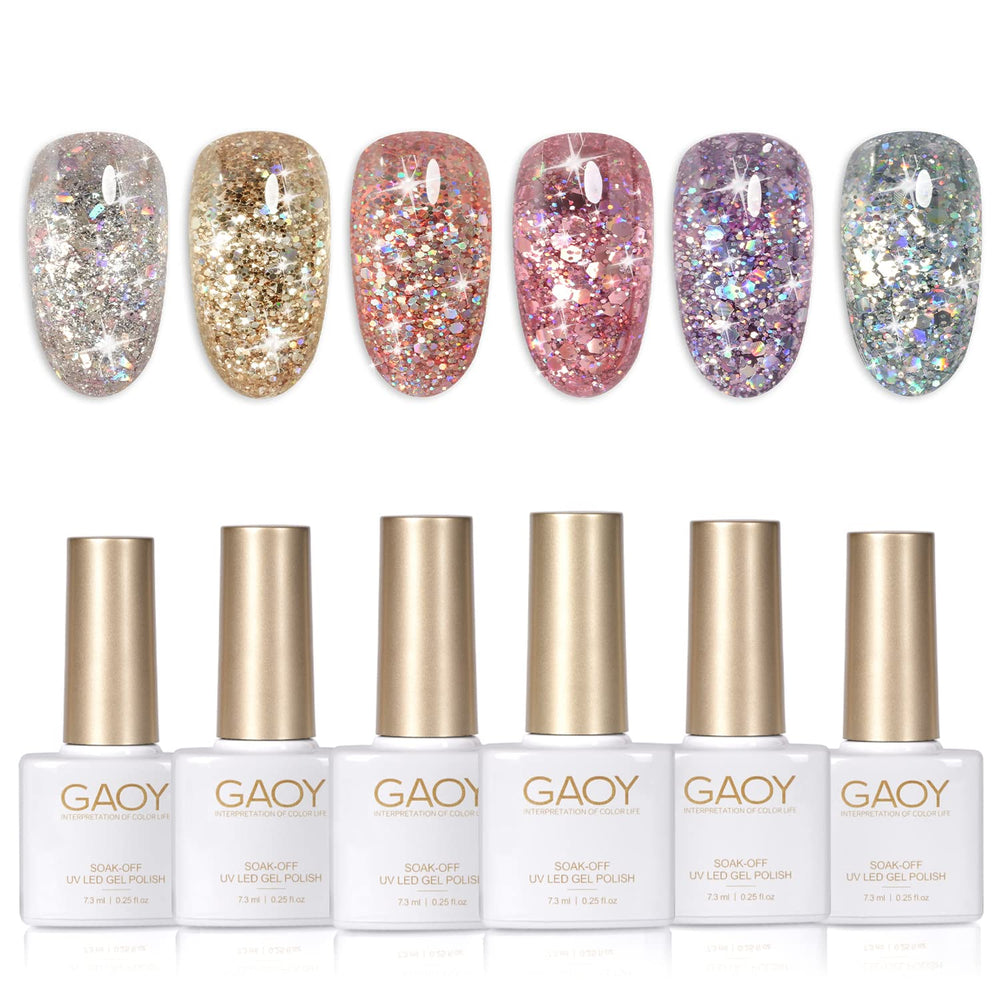 GAOY Glitter Gel Nail Polish Set in six colors for at-home nail art