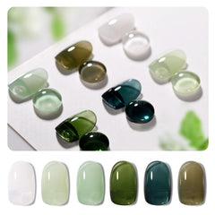 GAOY Jelly Green Gel Nail Polish Set swatch strip with six DIY colors.