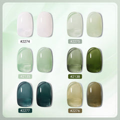 GAOY Jelly Green Gel Nail Polish Set close-up of application layers.