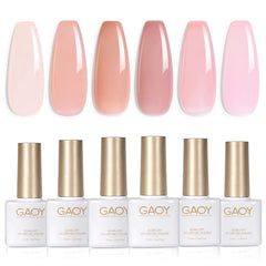 GAOY Jelly Nude Pink gel polish bottle closeup for glossy UV-cured nails.