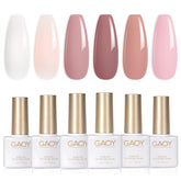 GAOY Pink Nude gel nail polish set packaging showing six neutral shades for at-home salon results.