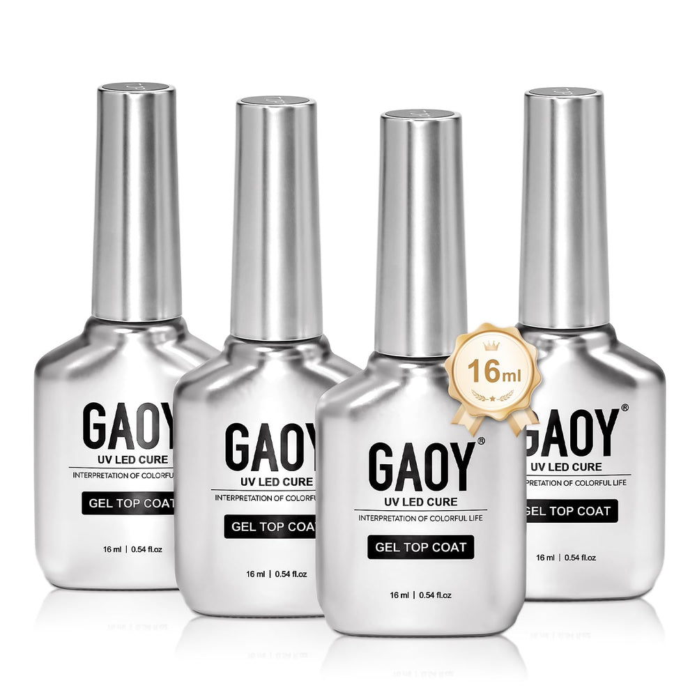GAOY couche de finition gel clair 16 ml, brillance miroir et bouteille au design chromé