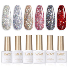 GAOY Vernis Gel Glitter Ruby rouge, bouteille scintillante pour une manucure à domicile.