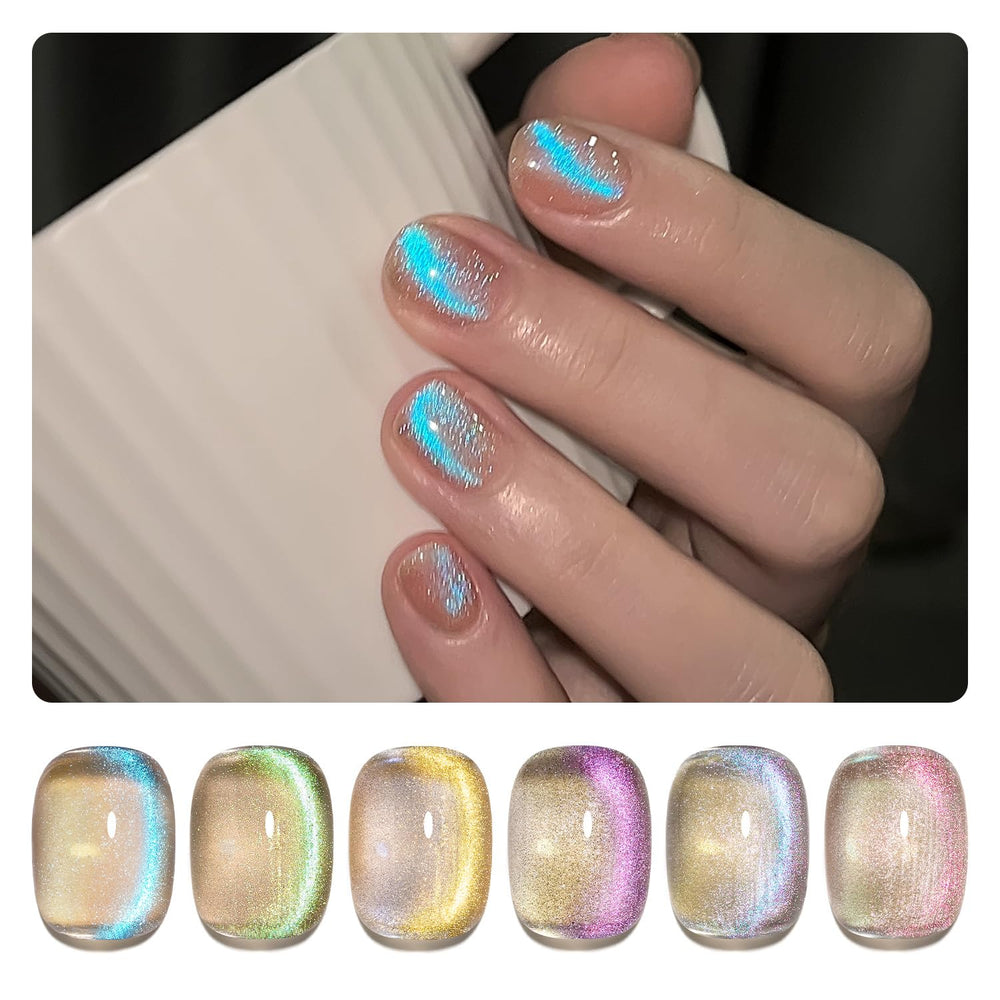 GAOY vernis gel œil-de-chat bleu pailleté pour effet holographique lumineux.