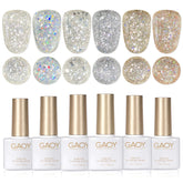 GAOY vernis gel paillettes – ensemble de bouteilles prêt pour un nail art rapide et scintillant.