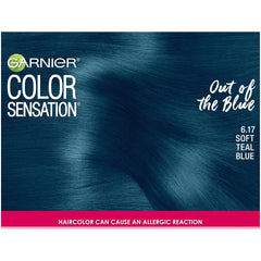Garnier Color Sensation, ombre-balayage bleu-turquoise, aspect moderne et couleur vibrante.