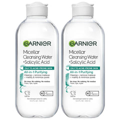 Garnier eau micellaire salicylique – bouteille prête à l'emploi, démaquille sans frottement.