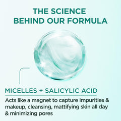 Garnier eau micellaire salicylique – étiquette visible, indiquant les bénéfices purifiants.