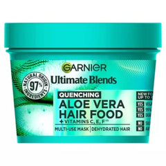 Garnier Fructis Aloe Vera Hair Food, bouteille montrant l'hydratation longue durée pour cheveux secs.