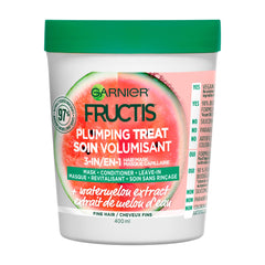 Garnier Fructis Plumping Treat 3-en-1 avec extrait de pastèque, hydratant pour cheveux fins et volumineux