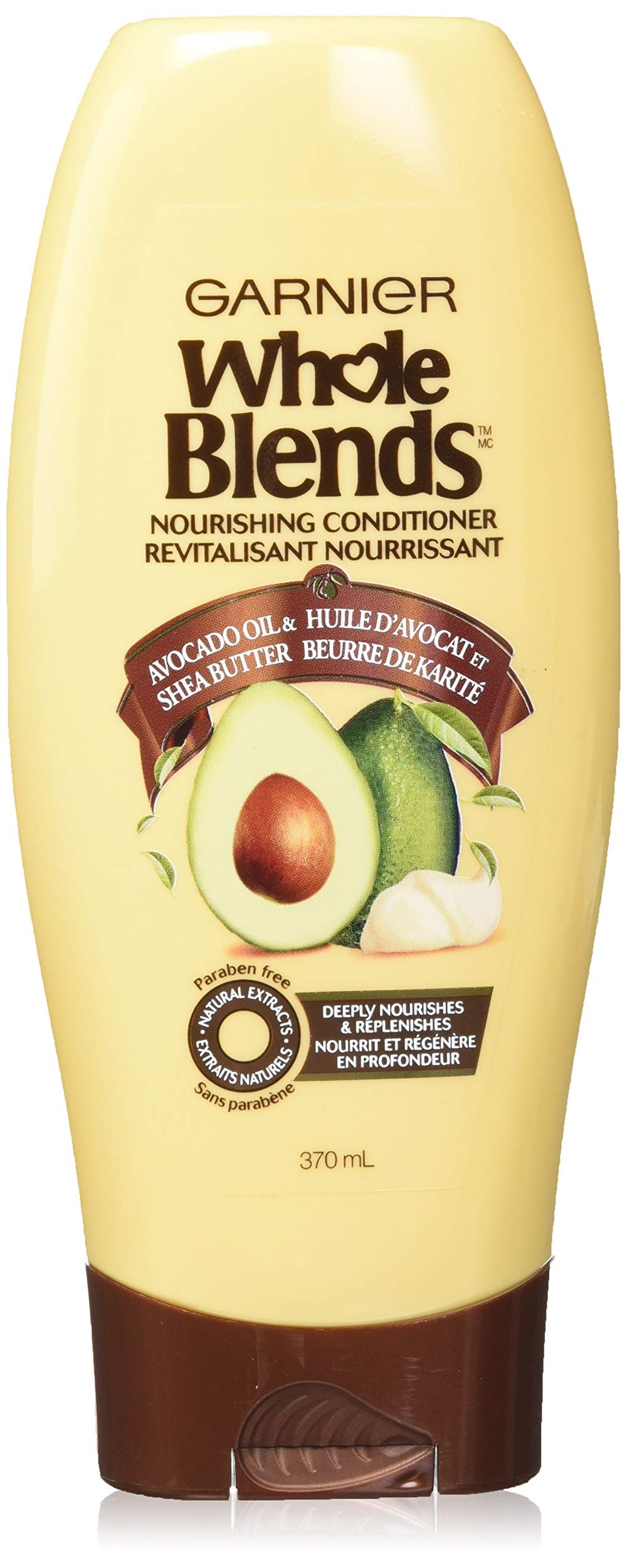 Garnier Mélanges Naturels après-shampooing, bouteille d'avocat pour hydratation délicate.