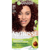 Garnier Nutrisse, bouteille de coloration pour une nuance marron profond et durable.