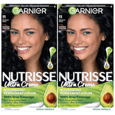 Garnier Nutrisse Crème Coloration Noir Intense emballage et couleur durable.